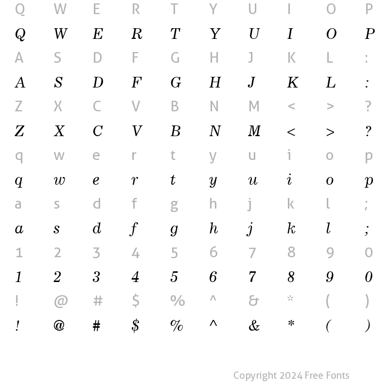 Character Map of Corona LT Italic