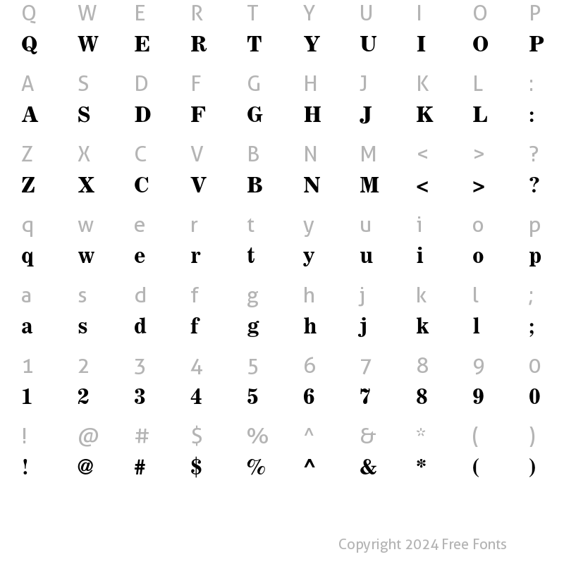 Character Map of Corona LT Std Bold Face No. 2