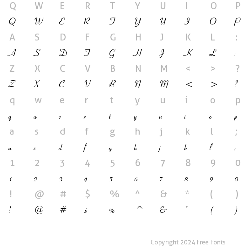 Character Map of Coronation Script Regular