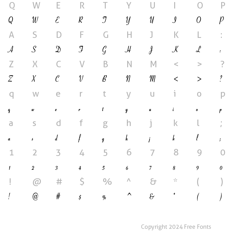 Character Map of CoronationScriptCondensed Bold