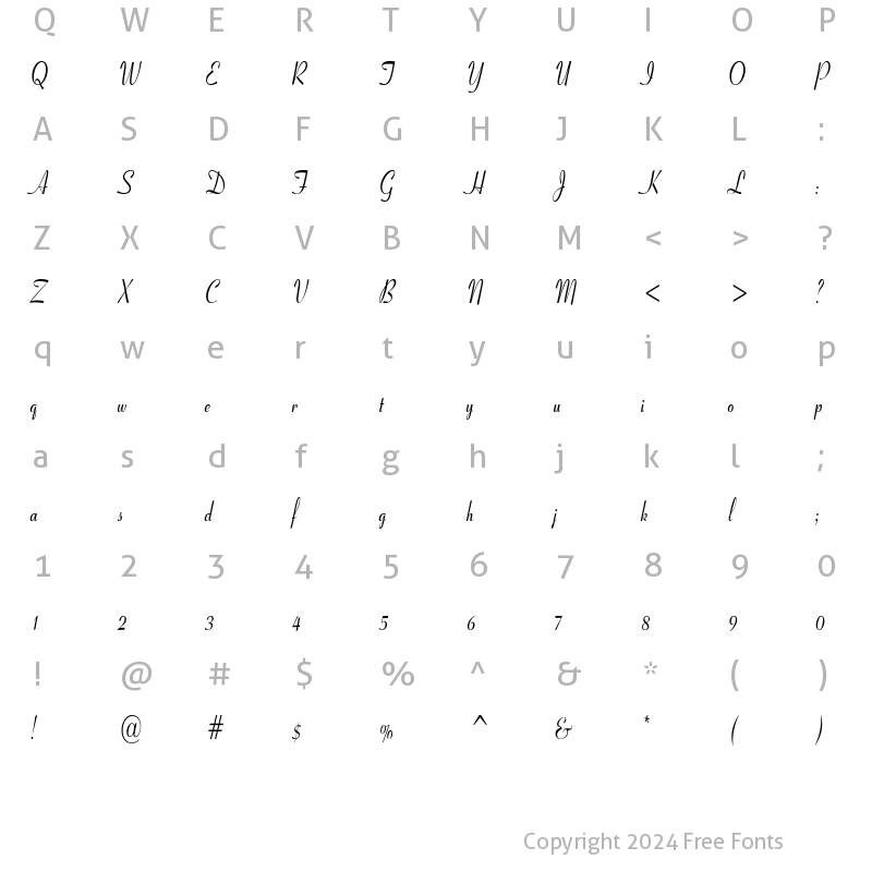 Character Map of CoronationScriptCondensed Regular