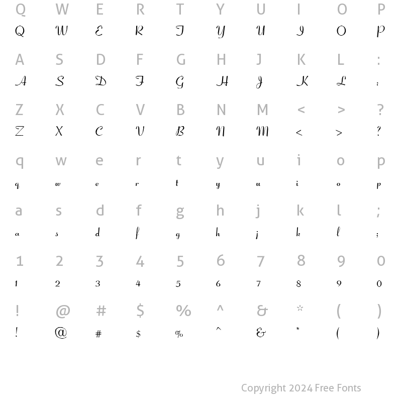 Character Map of Coronet Script SSi Normal