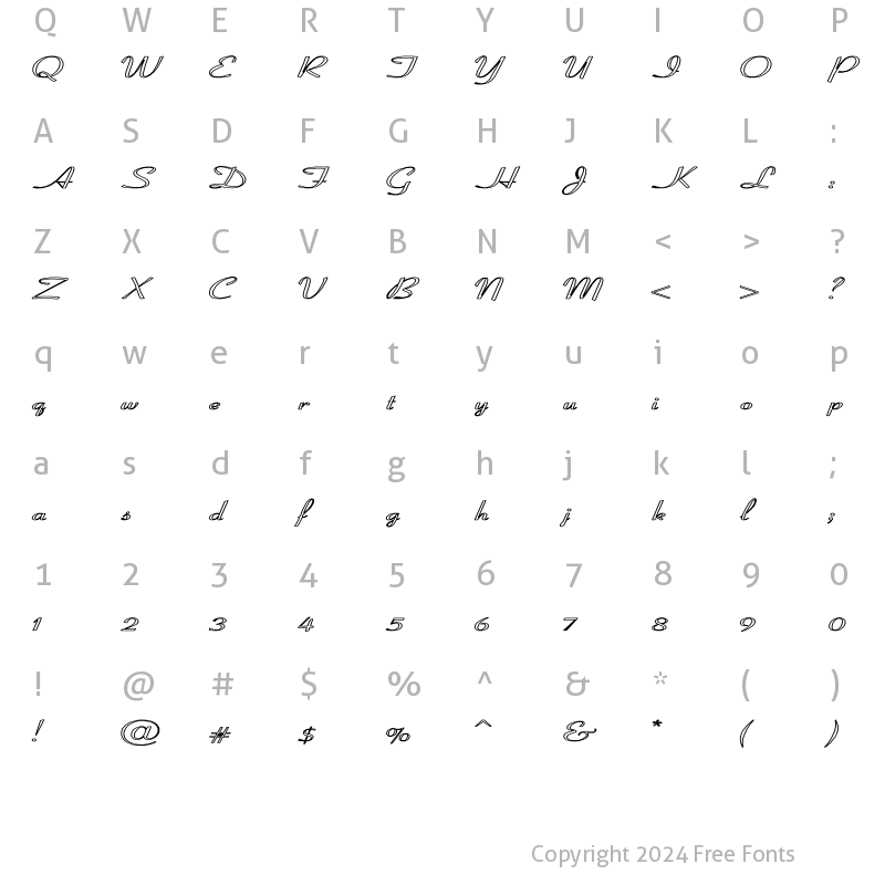 Character Map of Coronet-SemiBold-Italic HE Regular