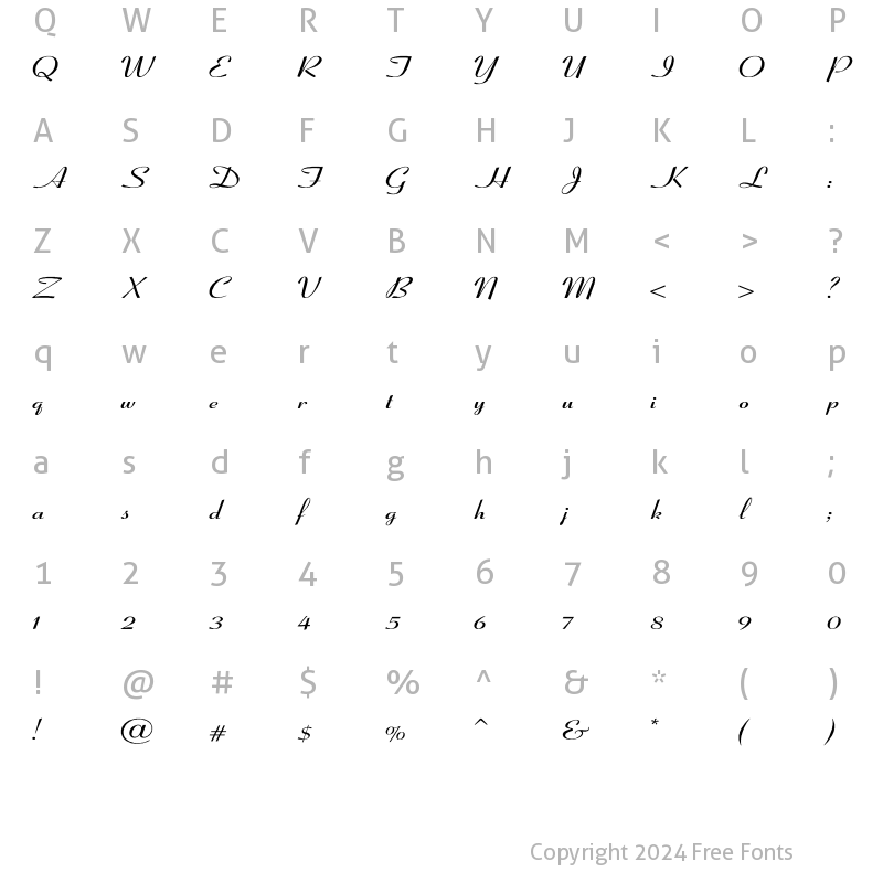 Character Map of Coronet-SemiBold-Italic Wd Regular