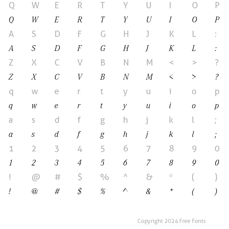 Character Map of CorpoALig Italic