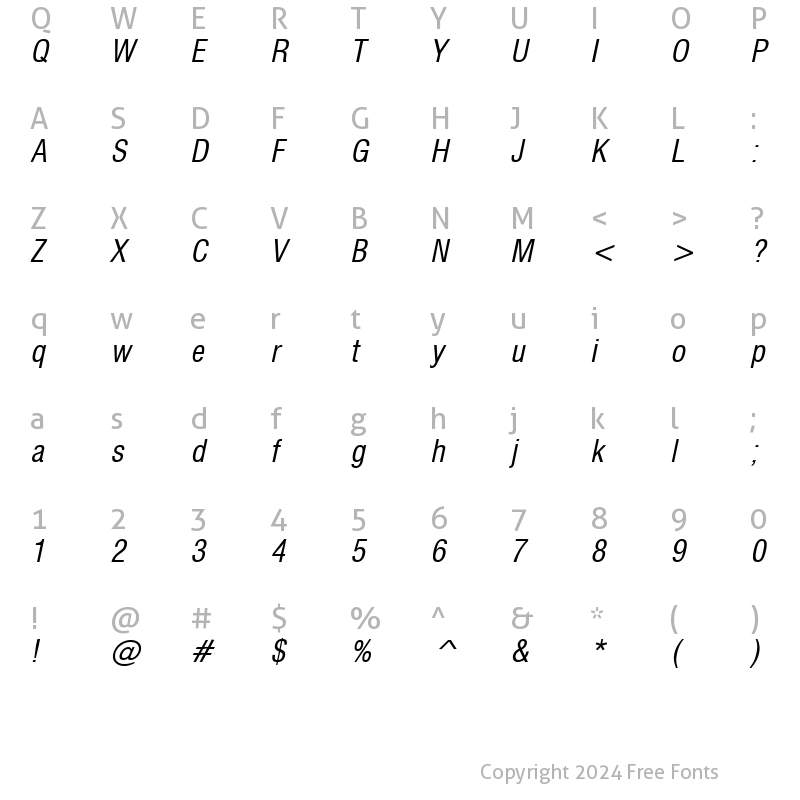 Character Map of Corporate Condensed Italic