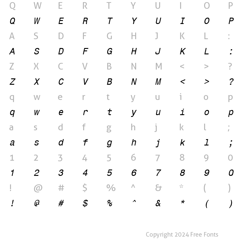 Character Map of Corporate Mono Oblique