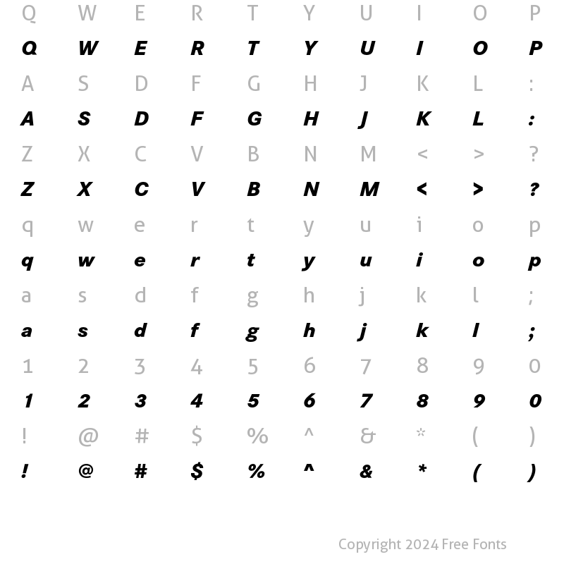 Character Map of Corporate S Extra Bold Italic