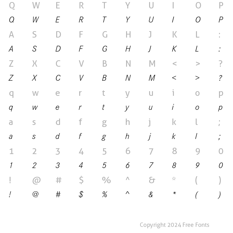 Character Map of Corporate S Light Italic