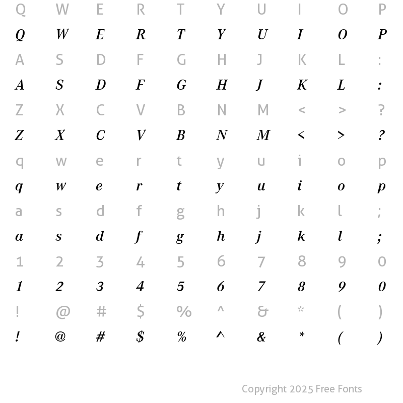 Character Map of CorporateA Demi Italic
