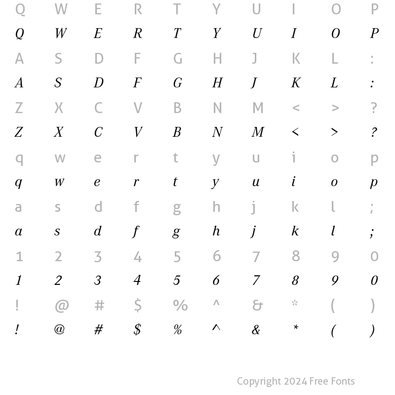 Character Map of CorporateA Regular Italic