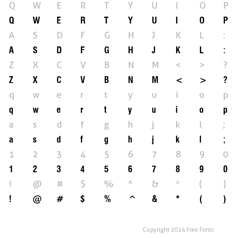 Character Map of CorporateCondensed BoldOblique