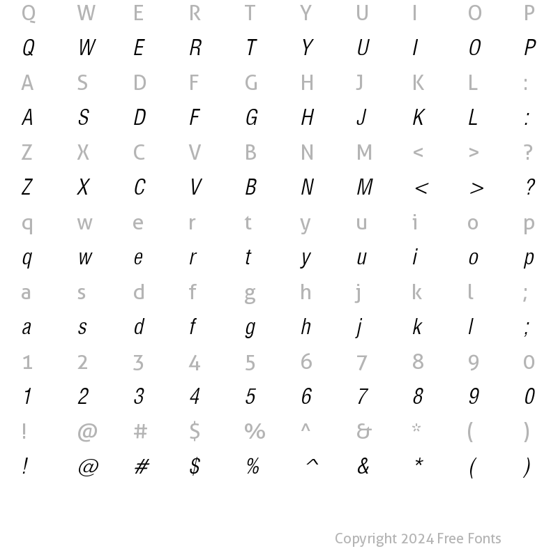 Character Map of CorporateCondensed LightOblique