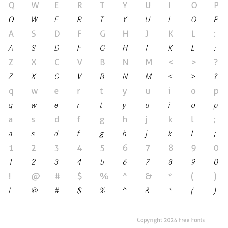 Character Map of CorpoSLig Italic