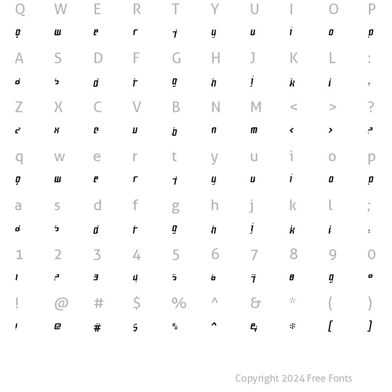 Character Map of Cosmonaut AntigravityOblique