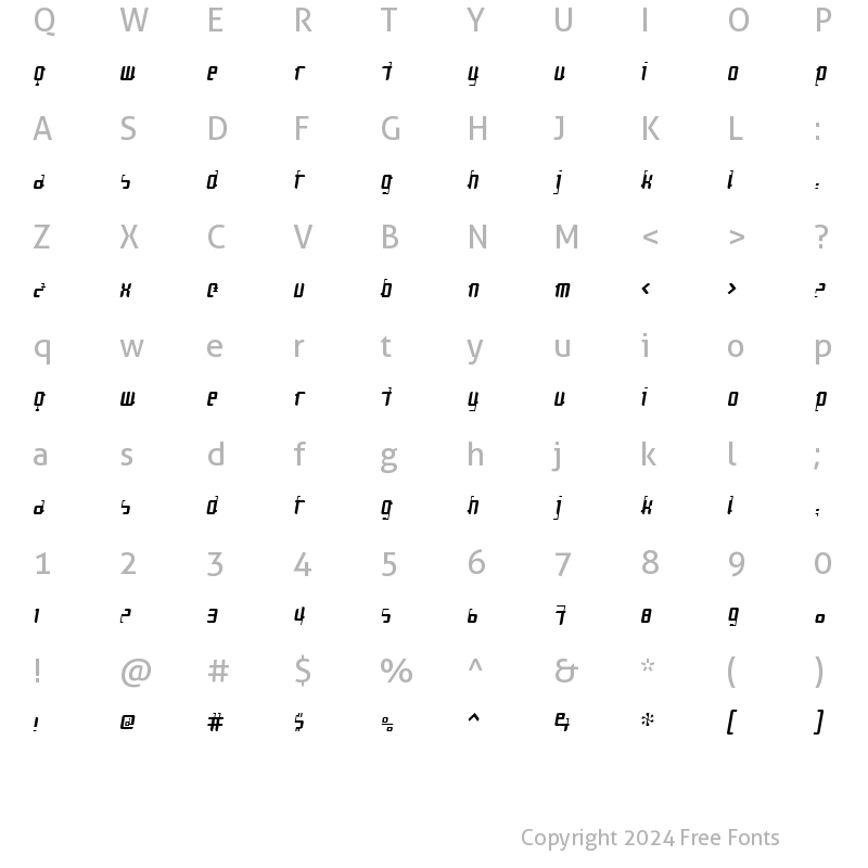 Character Map of Cosmonaut GravityOblique