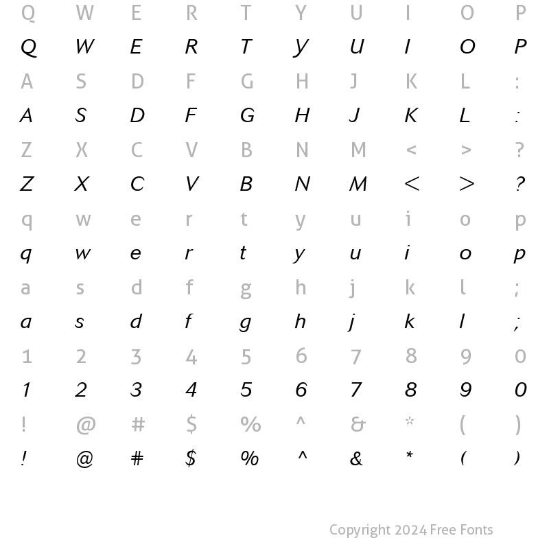 Character Map of Cosmos Italic