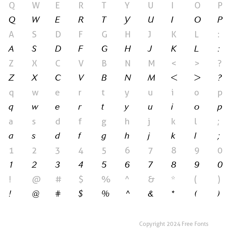 Character Map of Cosmos Light Italic