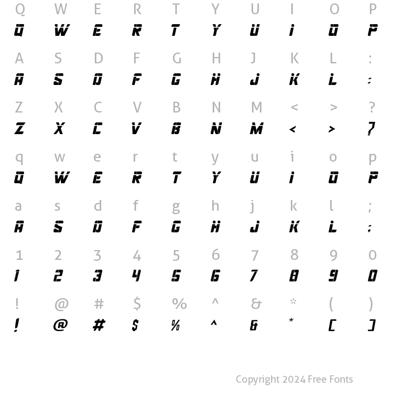 Character Map of Cosmos  Thin Italic Regular