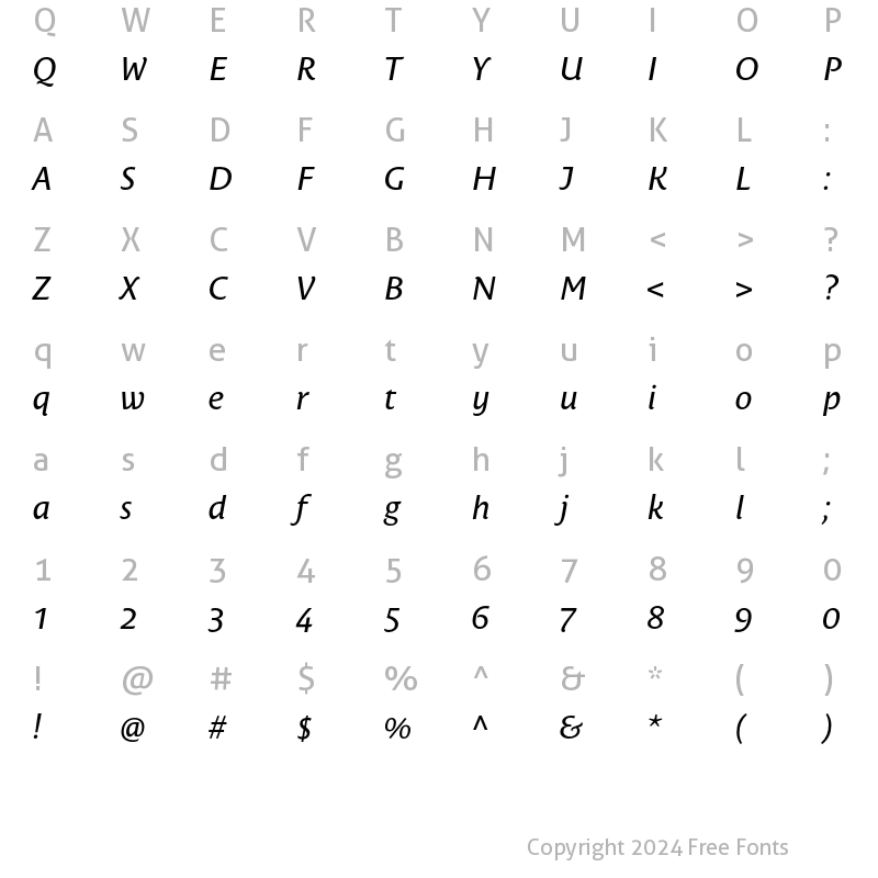 Character Map of Costa Ptf Italic