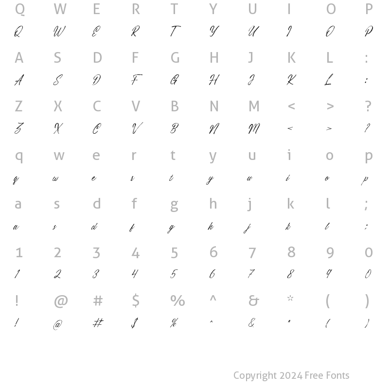 Character Map of Costiera Slant