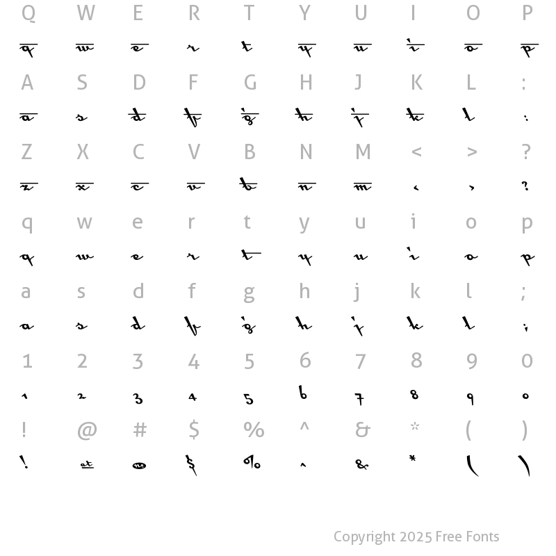 Character Map of Cottingley Regular