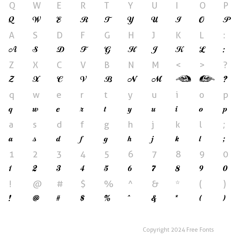 Character Map of Country Western Script Black Regular