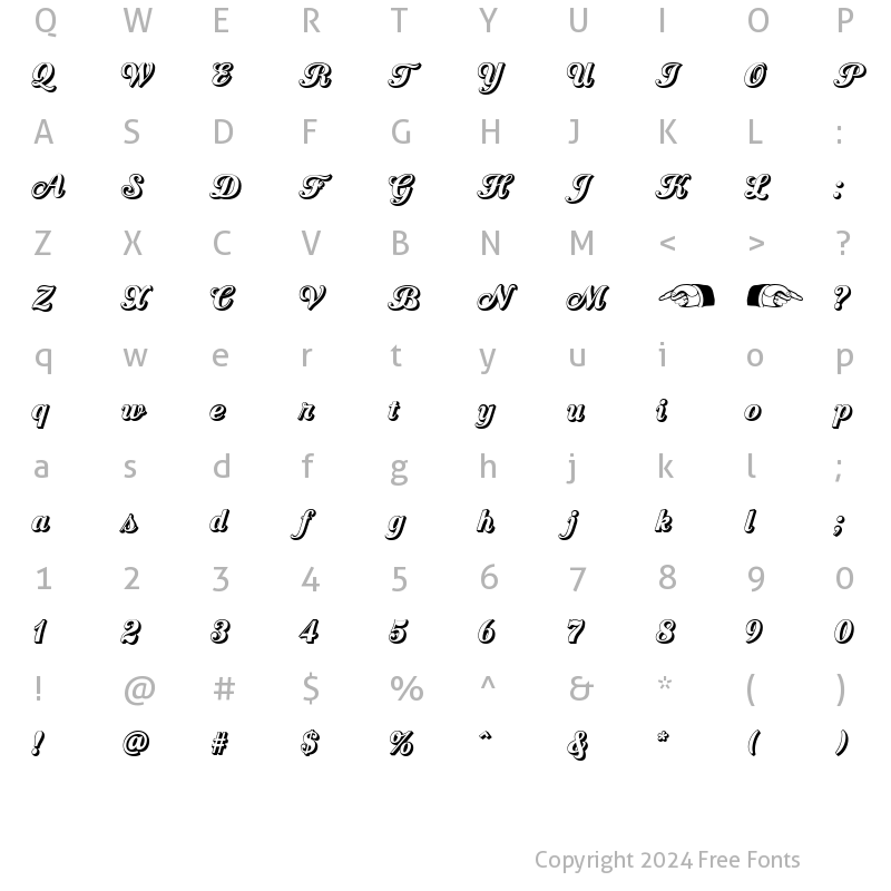 Character Map of Country Western Script Open Regular