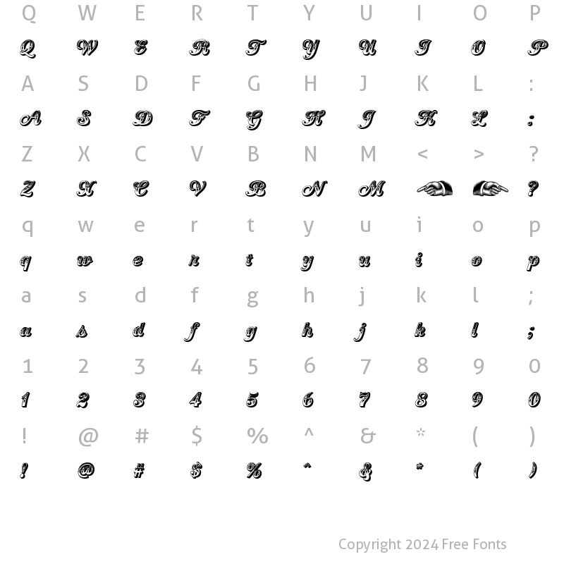 Character Map of Country Western Script Regular