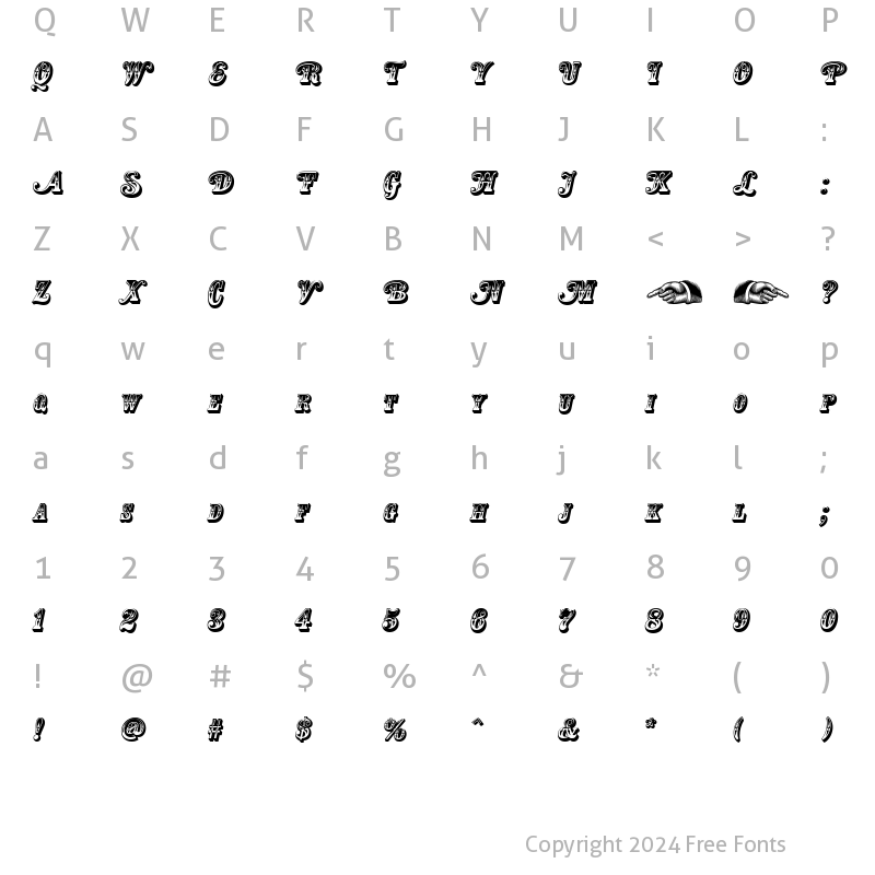 Character Map of Country Western Swing Title Regular