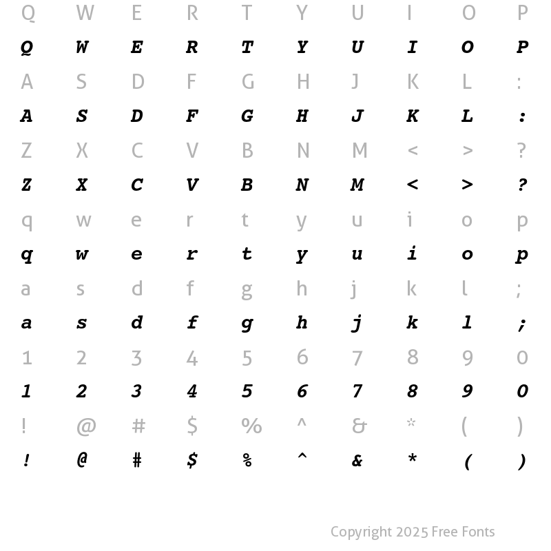 Character Map of Courier 10 Pitch Bold Italic