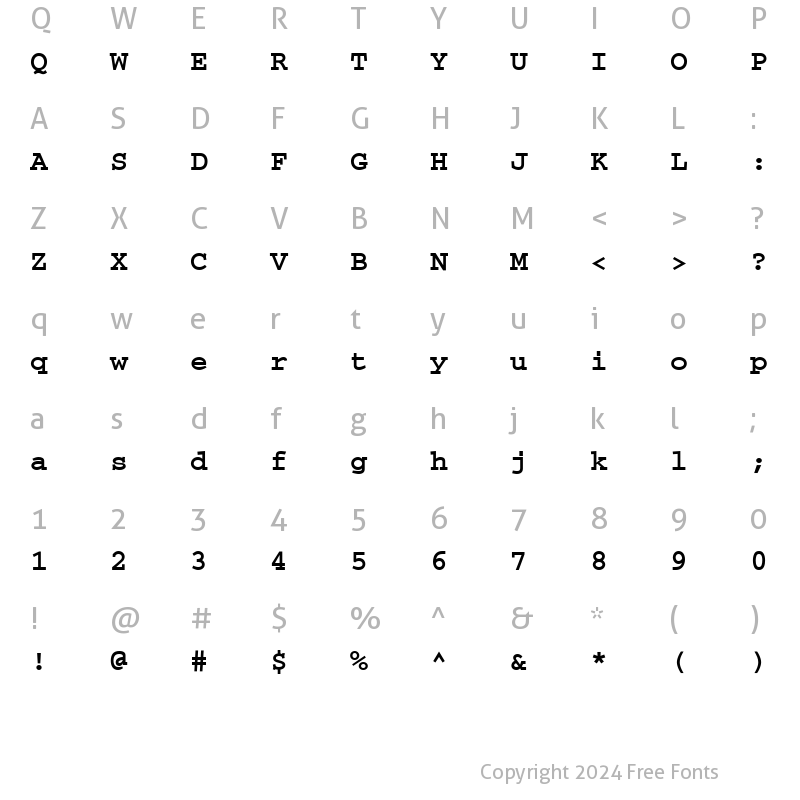 Character Map of Courier BOLD