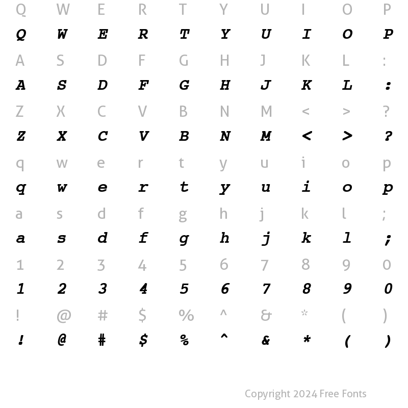 Character Map of Courier BoldItalic