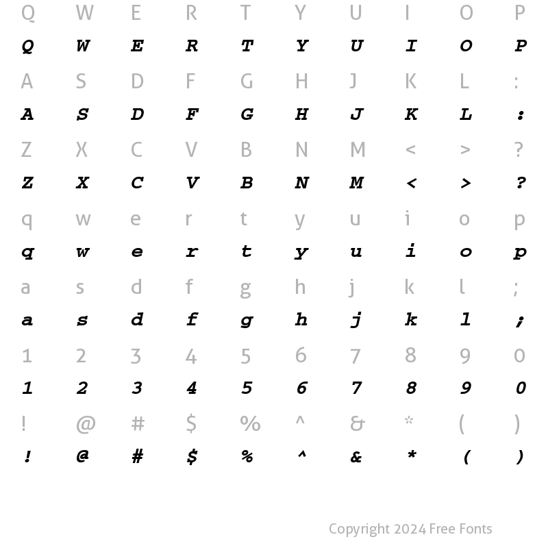 Character Map of Courier BoldOblique