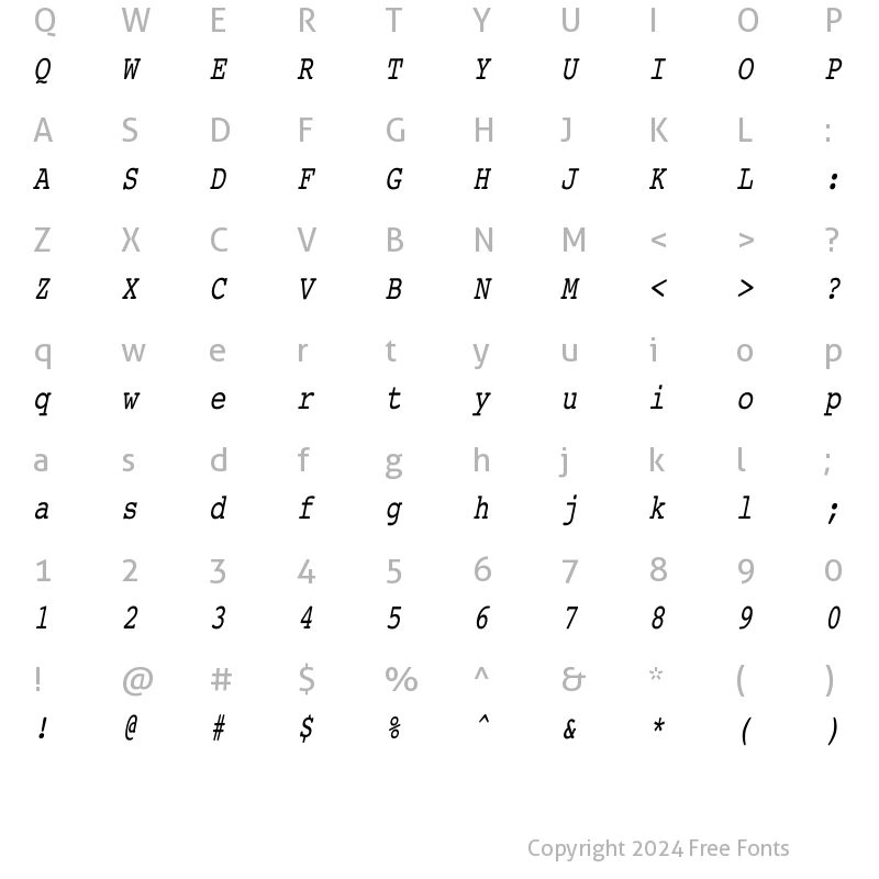 Character Map of Courier Condensed Italic