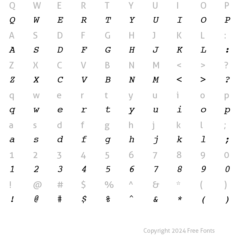 Character Map of Courier Italic