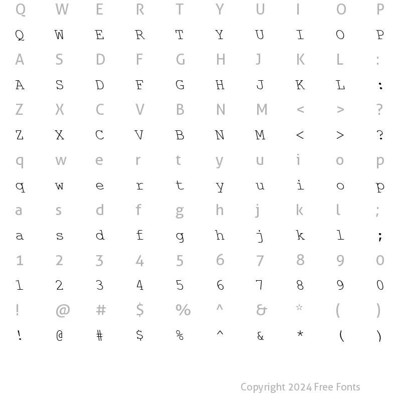 Character Map of Courier New Backslanted Regular