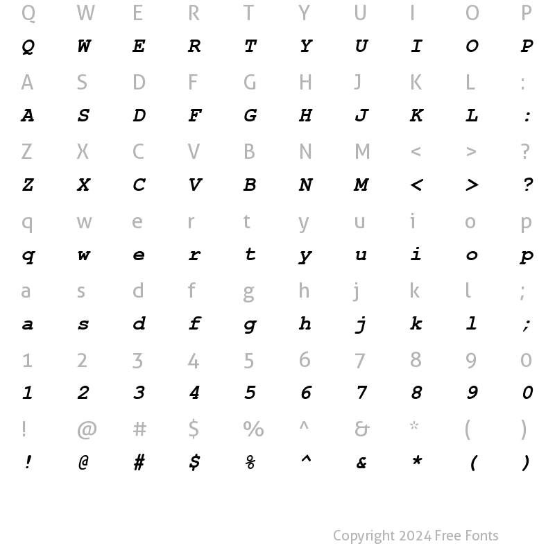 Character Map of Courier New CE Bold Italic