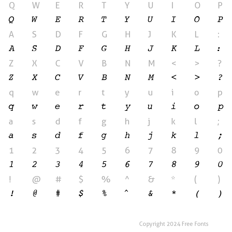 Character Map of Courier-Normal-Italic Regular