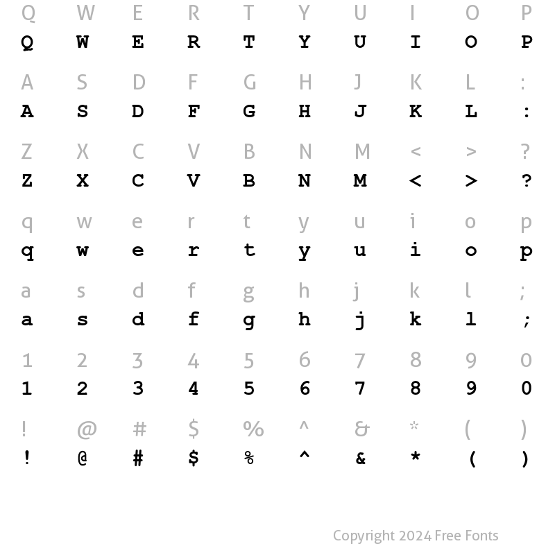 Character Map of Courier PS MT Std Bold