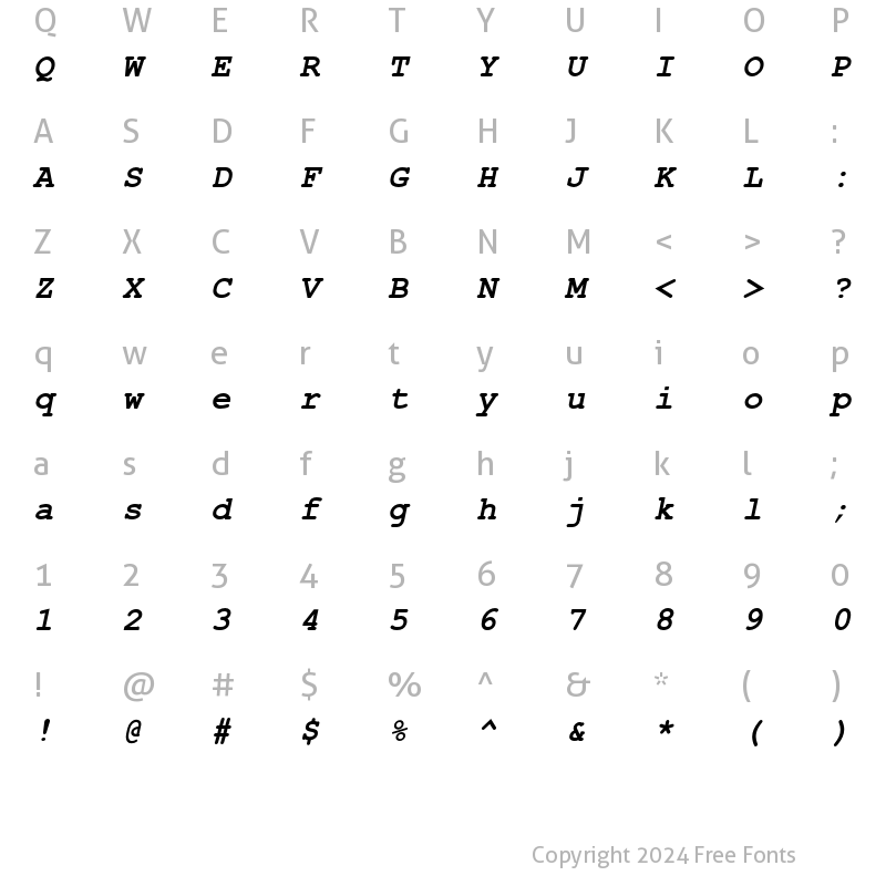 Character Map of Courier PS MT Std Bold Italic