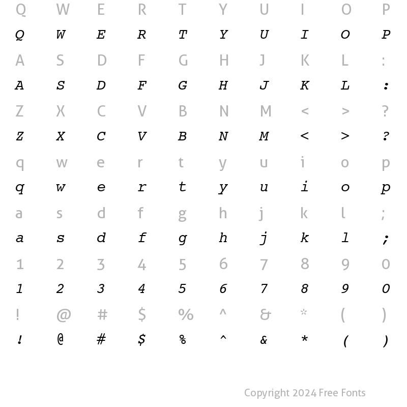 Character Map of Courier SWA Italic