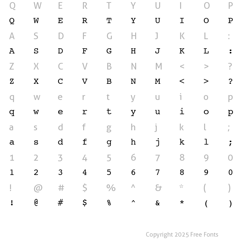 Character Map of Courier SWA Roman