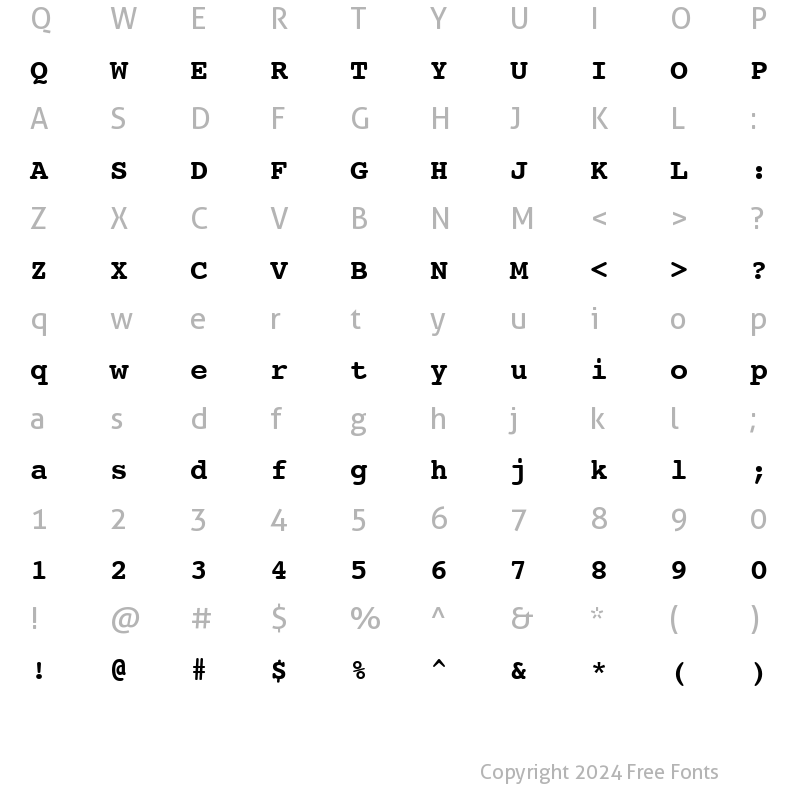 Character Map of Courier10 WGL4 BT Bold