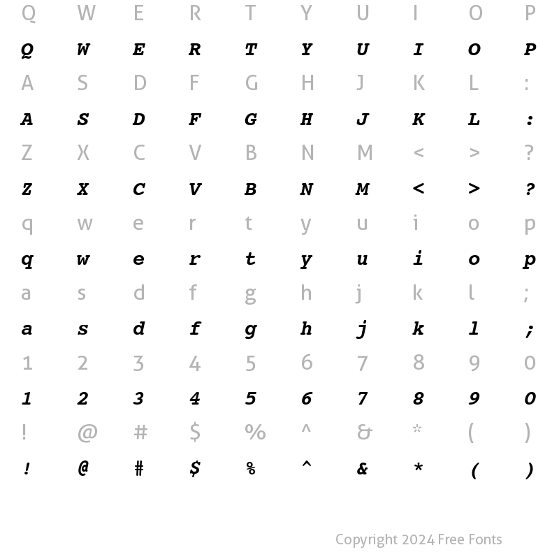 Character Map of Courier10 WGL4 BT Bold Italic