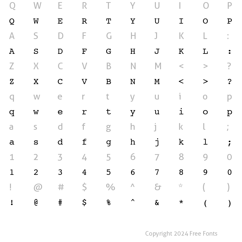 Character Map of Courier10 WGL4 BT Roman