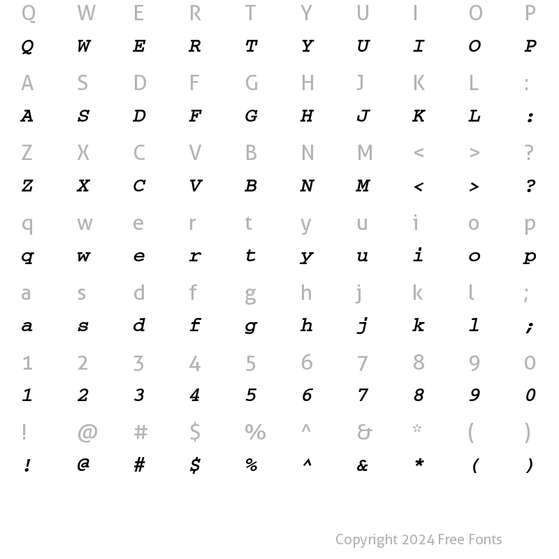 Character Map of CourierCTT BoldItalic