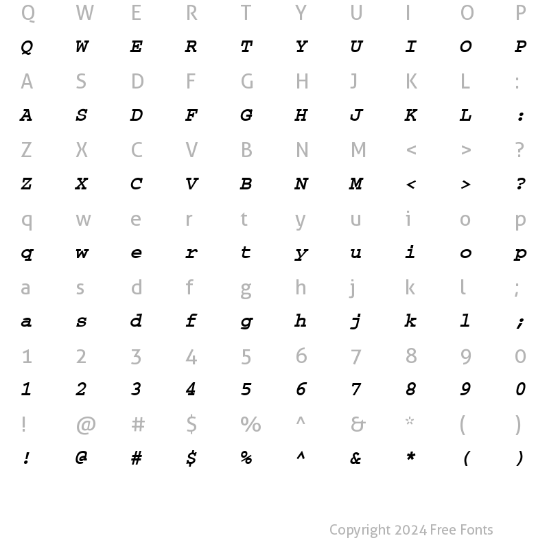 Character Map of CourierTM Bold Italic