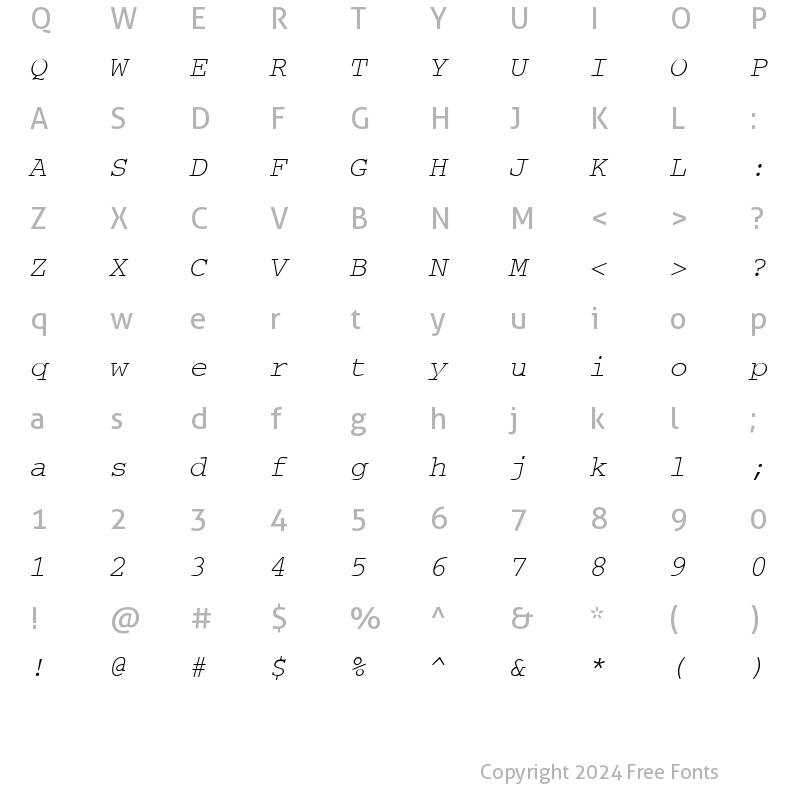 Character Map of CourierTM Italic