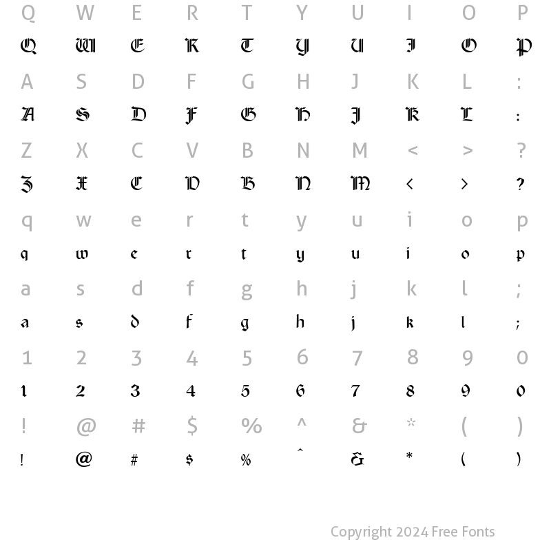 Character Map of Court Hand Regular